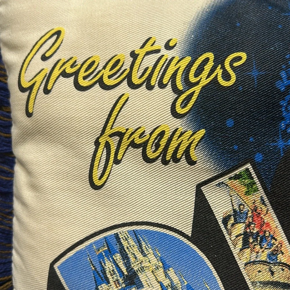 Greeting From Disney Pillow, Vintage Postcard Stamp Look